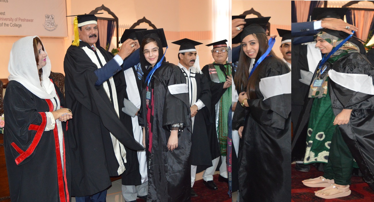 Minister for Higher Education Mushtaq Ahmed Ghani awarding Gold Medals to the Position holder Graduates of the College of Home Economics University of Peshawar