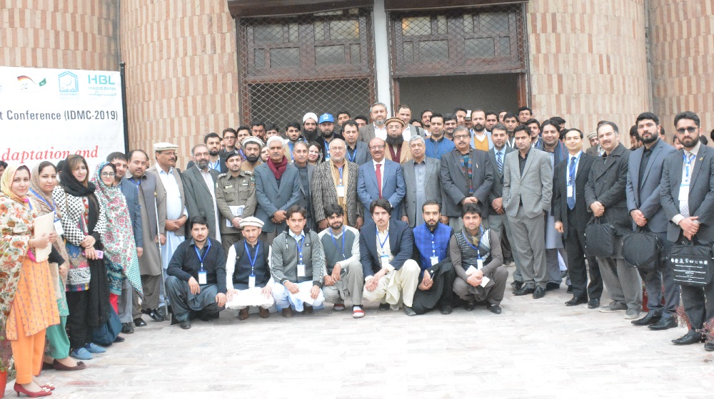 Participants of the inaugural session of the International Conference on Disaster Management ICDM-2019 on Climate Change adaptation and resilience at UoP are posing along with VC UoP Prof. Dr. Muhammad Asif Khan organized under the auspices of Centre for Disaster Preparedness and Management.