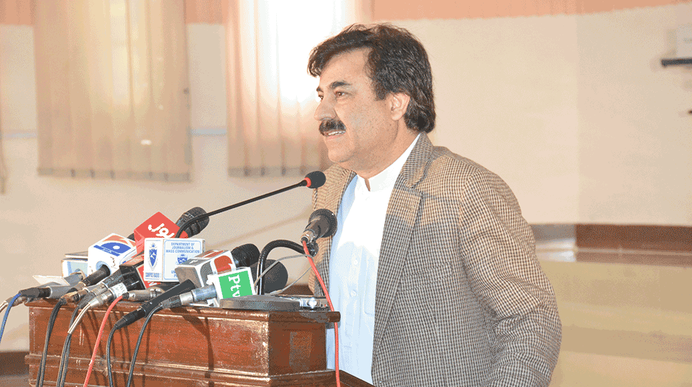 Khyber Pakhtunkhwa information minister Shaukat Ali Yousafzai is delivering a speech at the 'Quran Conference' at the Convocation Hall University of Peshawar on 27th February,2019 to disseminate a message of interfaith harmony, peace at borders and peace with one selves.