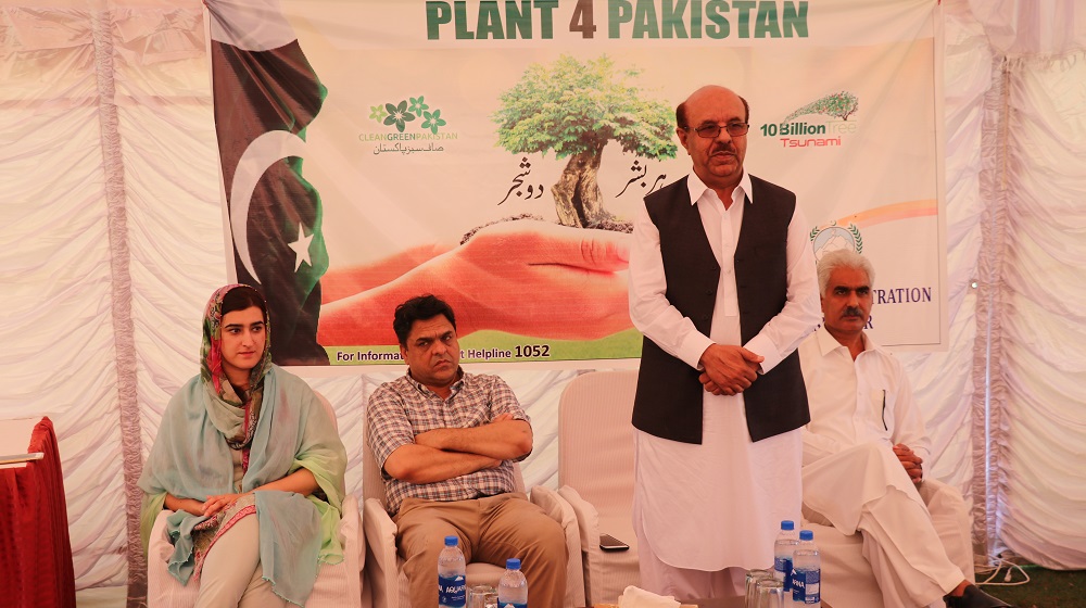 University of Peshawar Vice Chancellor Prof. Dr. Muhammad Asif Khan is sharing his thoughts about the ecological impact of trees at the inaugural ceremony of 