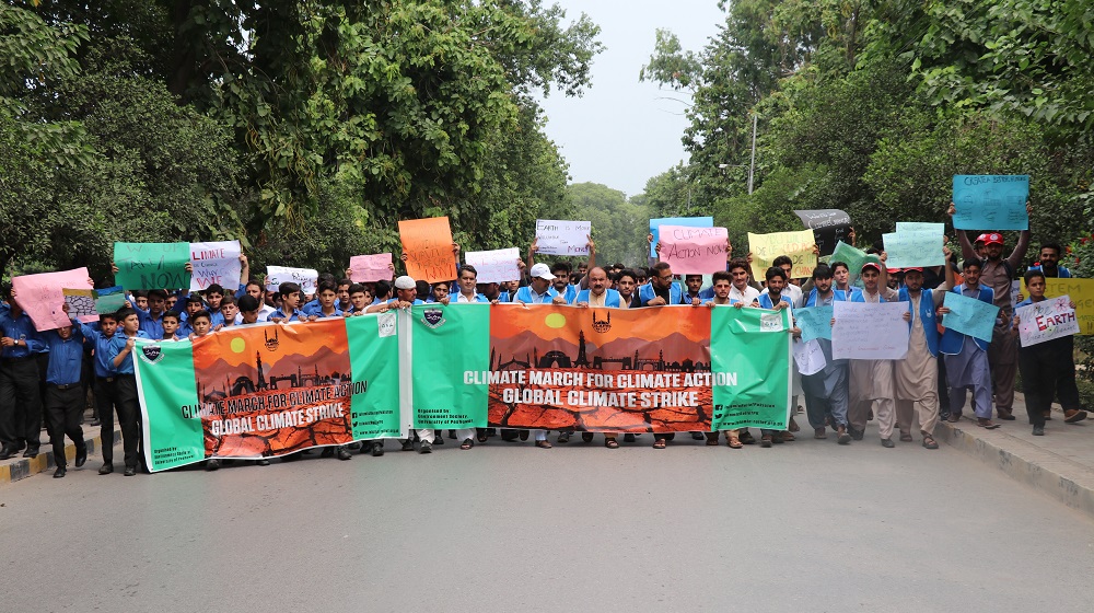 'Climate Change strike' participants are marching on road II, University of Peshawar   on friday 20th September, 2019 under environment society lead Dr. Asif Khan.