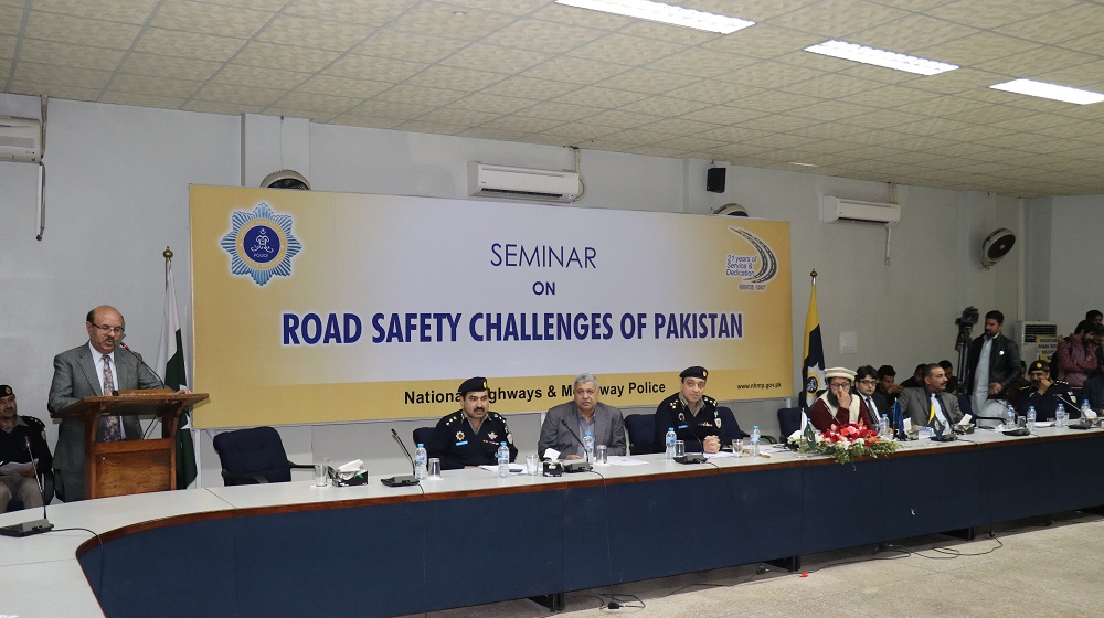 The Vice Chancellor University of Peshawar  is presenting his views on road safety challenges during a national seminar organised by National Highways and Motorways Police at SSAQ conference Hall,University of Peshawar on 29th January, 2019.