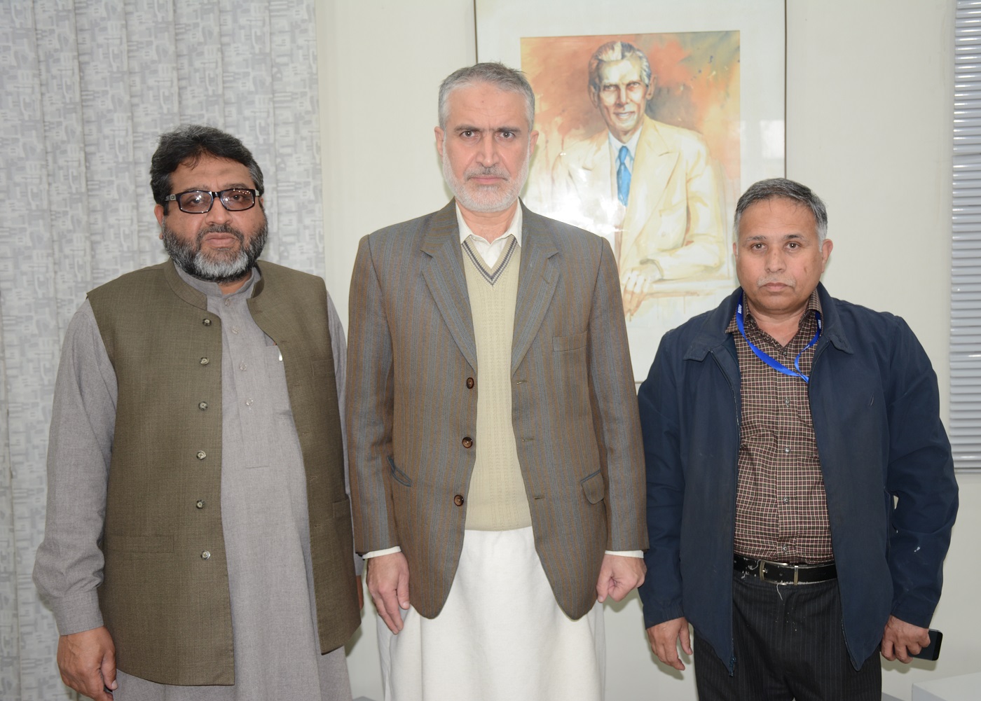 The Pro-Vice Chancellor Prof. Dr. Muhammad Abid in a group photo with Dr. Muhammad Daud Khattak, Regional Director AIOU and Prof. Dr. Muhammad Rauf at UoP