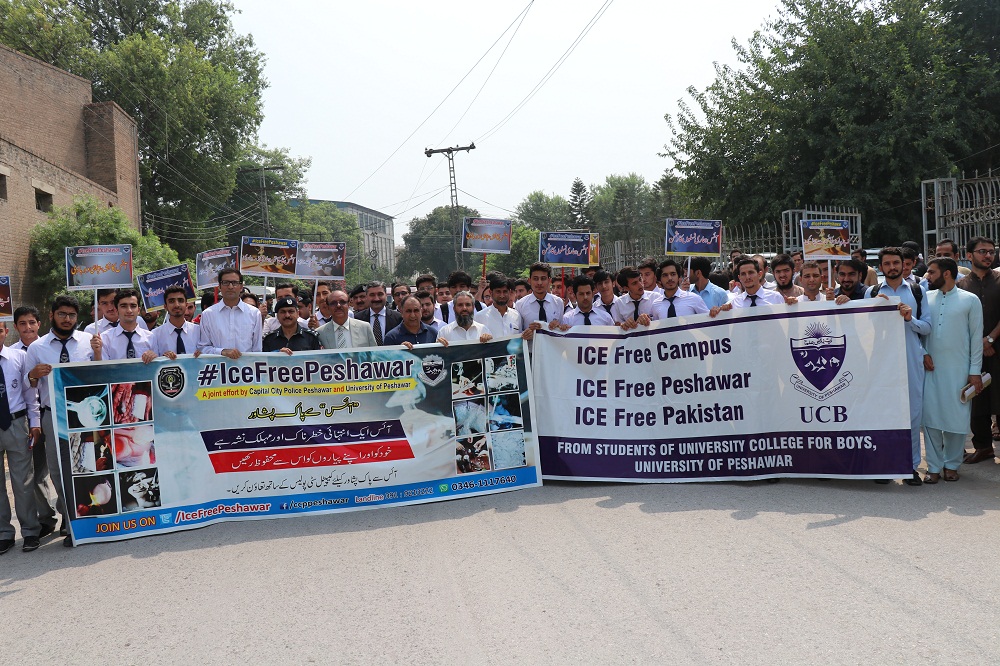 Walk Against Ice Drugs organized jointly by Students Societies, UoP, Police Department and Community Services Program, University of Peshawar